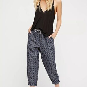 Free People Blue Patterned Drawstring Joggers